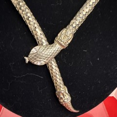 Vintage Signed DL Auld Silver Mesh Snake Lariat Choker Necklace