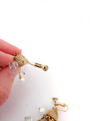 VTG Clip On Dangle Drop Earrings Aurora Borealis Cluster Rhinestone Carousel