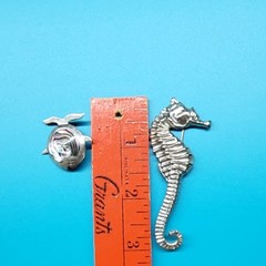 Vintage Sterling Pin Brooch 1 Seahorse & 1 Abalone Tropical Fish