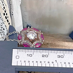 Vintage 925 Sterling Silver Red & White CZ Floating Pendant Necklace, 18″