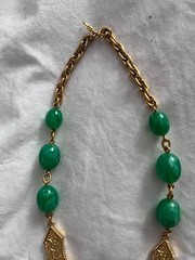 VINTAGE CROWN TRIFARI L’ORIENT ASIAN INSPIRED JADE TASSEL NECKLACE