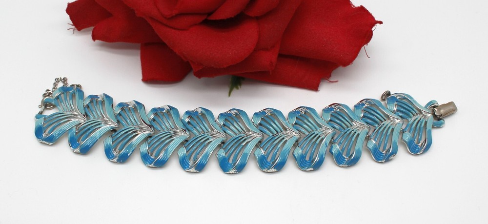 Vintage Color Variegated Blue Enamel Bracelet CAT RESCUE