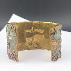Chunky Vintage Elaine Coyne Verdigris Brass Clip Earrings & Cuff Bracelet Set