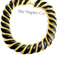 VTG RUNWAY BOOK PC WIDE NAPIER BLACK ENAMEL GP “MODERN ARTS” NECKLACE WEIGHTY