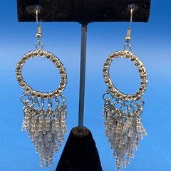 EARRINGS pierced 1970s 1980s Rhinestones beads long flapper fringe Statement