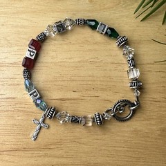 VTG Charm Bracelet Size 7 Block Letter Cross Glass Beads Colorful Sterling 18.7g