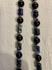 Vintage Black Onyx 10mm with Lapis Necklace, 38” L
