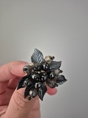 Vintage Western Germany Silver, and dark grey beaded brooch