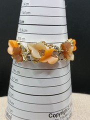 THERMOSET PLASTIC Bracelet Vintage Molded Leaf Gold Tone Fall AB Crystal 7 in
