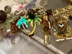 Vintage Lunch at The Ritz Gold Tone Zoo Charm Bracelet Zebras Giraffes Monkeys