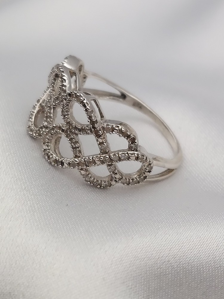 Vintage Sterling Natural Diamond 1.00ct Open Lattice Weave Band Ring Sz9 3.0 Gr