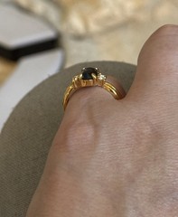 Vintage Gold Plated Dark Blue Faux Sapphire & CZ Ring Size 7