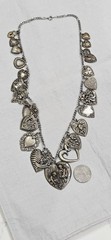 VTG Pididdly Links Style Silver Heart Charm Necklace 23 Charms Bead 22″ Long