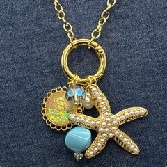 Gorgeous Vintage Sun, Sea, Sky & Starfish Charms on Gold Plated Chain Necklace
