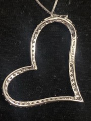 New X-Large 925 Sterling Silver Slanted Heart CZ Charm Necklace Box Chain 18”