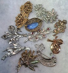 Antique Brooch Lot Crown Trifari Jewled Symphony,Czech, Alfred Philippe?? Etc