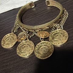 Vintage Cuff Bracelet Faux Coins Mesh Bracelet Elizabeth II Regina 2 1/4”