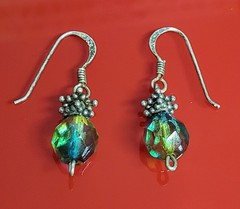 VTG 925 Faceted Glass 1in Drop Earrings Sterling Silver 2gtw Blue Green Swirl