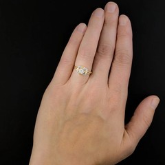 Antique Art Deco Round Moissanite Retro Birthday Ring in 14K Yellow Gold Finish
