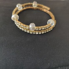 Womens Vintage Gold Tone Rhinestones & Crystal Beads Stretchable Bracelet