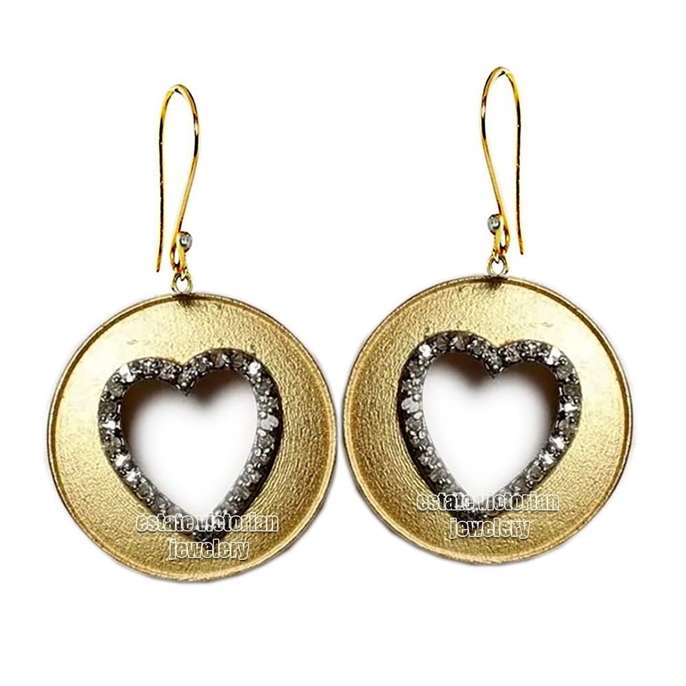 Victorian 0.60Ctw Genuine Old Mine Rose Cut Diamond Silver Heart Earring Jewelry