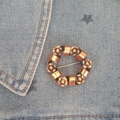 Renoir Copper Colored Twisted Ribbon & Flower Garland Brooch Pin Vintage Signed