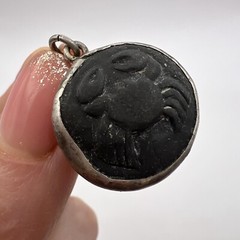 Antique Jewelry Pendant Silver 800 Hand Carved Crab Volcanic Lava