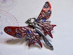 Vintage Whimsical Pink Enamel on Pewter Butterfly Winged Fairy Lady Pin Brooch