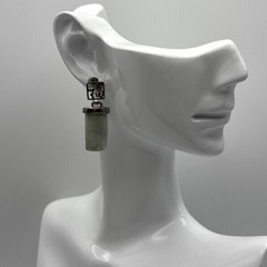 Vintage Asian 925 Sterling Silver Jade Dangle Post Earrings “FU” Good Luck