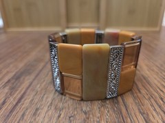 Vintage Chunky Bracelet Multi Plastic Square Beads With Metal Deco Separaters