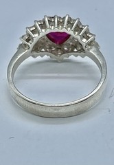 Vintage Heart Shaped Pinkish Red & Clear Cubic Zirconia Sterling Ring Size 9 1/4