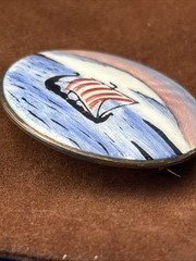 Vintage Norway 925 Sterling Ivar T. Holth Enamel Viking Ship Brooch 1940s
