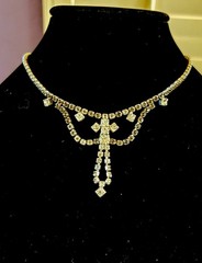 Vintage ArtDeco Necklace Clear / Gray Rhinestone Rhodium Plate Prong Princess