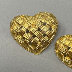 Heart Earrings Gold Tone Textured Woven Stud Dangle Drop Pierced Open Work NOS