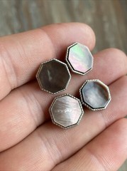 Iridescent MOP Mother of Pearl Octagonal Silver Tone Antique Edwardian CuffLinks