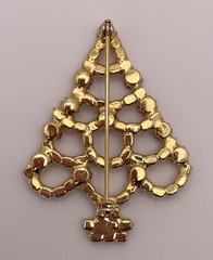 Vintage Christmas Tree Multi-color Rhinestone Gold Tone Brooch