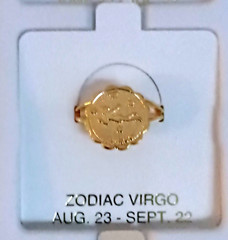 Vintage Virgo The 8/23-9/22 Zodiac Ring Adj. Sz 5-6.5 1980’s New NOS