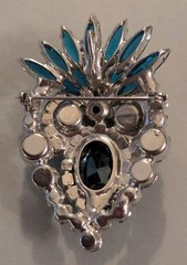 DeLizza Elster Juliana Blue Green Rhinestone Brooch Earrings Verified Authentic