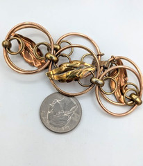 Vintage KREMENTZ Bracelet Leaf Circles Mixed Metal Copper and Gold Tone