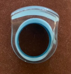 Vintage Y2K Clear Lucite Dome Ring Chunky Aqua Blue Floating Glitter Bubble Ring