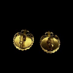 1950s Rhinestone Flower Basket Ornate Filigree Gold Tone Clip On Earrings