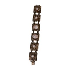 Copper Glitter Confetti Cream Lucite Acrylic Metal Link Panel Bracelet Vintage