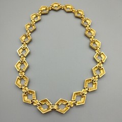 Brutalism Modern Brushed Gold Tone Chunky Funky Necklace 56″ Vintage Club 1950’s