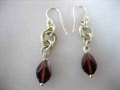 VINTAGE STERLING SILVER ROLO CHAIN AND GLASS BEAD NECKLACE AND EARRING SET