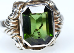 835 Silver Antique Jugendstil Ring Natural Green 4.00 ct Tourmaline