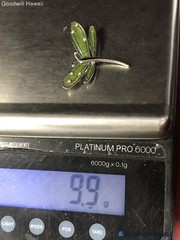 Vintage 1990s Lauren Conrad Green Enamel Dragonfly Silver Tone Rhinestone Brooch