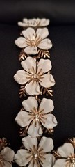CROWN TRIFARI Vintage Dogwood Flower White Enamel Rhinestone 3 Piece Demi Set