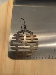 Vintage 900 Silver Geometric Cutout Dangle Earrings 8.9g Asian Motif 1.5″