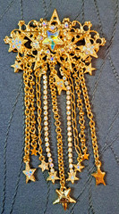 1990s Kirk’s Folly Celestial Star Dangle Brooch Gold Tone Crystal Signed
