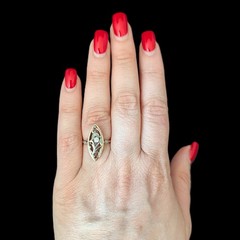 Vintage Diamonds 14k Multi Tone Gold Snowdrop Floral Navette Cocktail Ring Retro